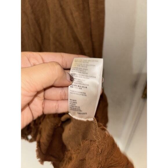 Free People Sasha Shimmy Cinnamon Ruffled Tank Raw Frayed Hem M - Picture 5 of 7